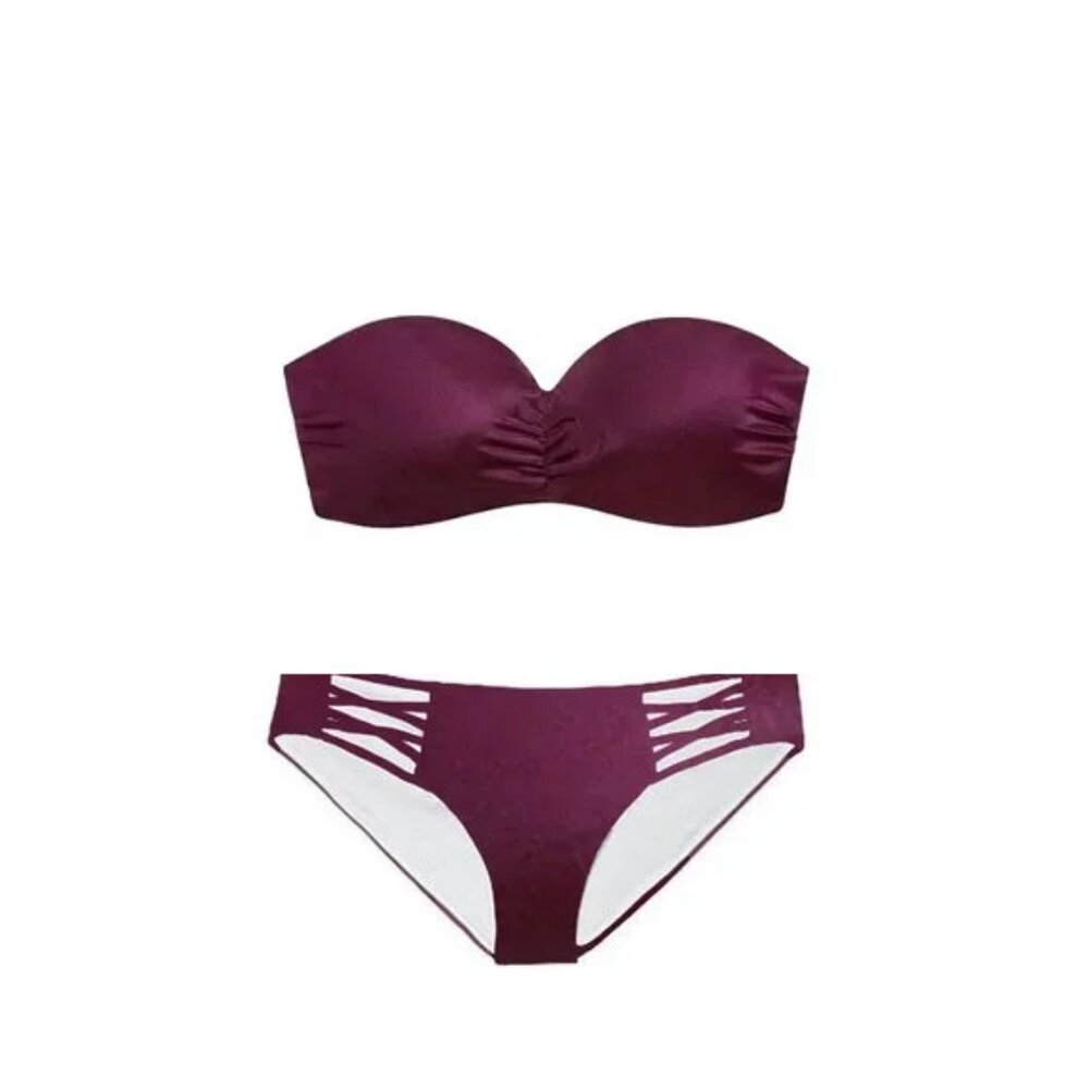 Victoria's Secret PINK Lace-Up Bandeau Bikini (Black Orchid)